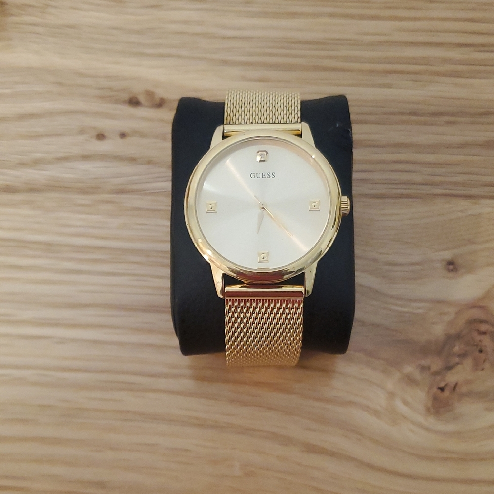 Guess Gold-Tone Mesh Band Watch
